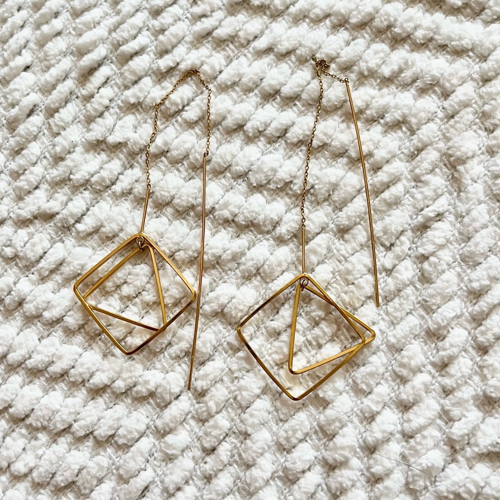 Geo Gold Drop Down Earrings | New
